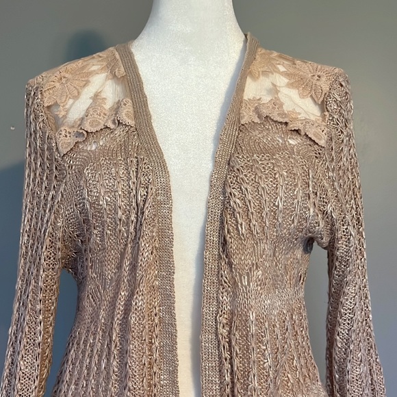 American Rag Pale Pink Cardigan Sweater with Lace Detail, Size Medium - Picture 2 of 6